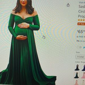 Saslax deep green maternity baby shower dress XL